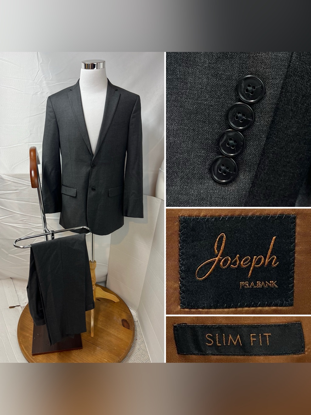 Joseph Jos. A. Bank Men’s 40l Blazer 34r Pants Slim Fit Gray Wool Suit